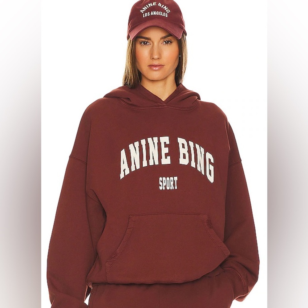 Anine Bing Rust Red Logo Hoodie - Picture 2 of 8